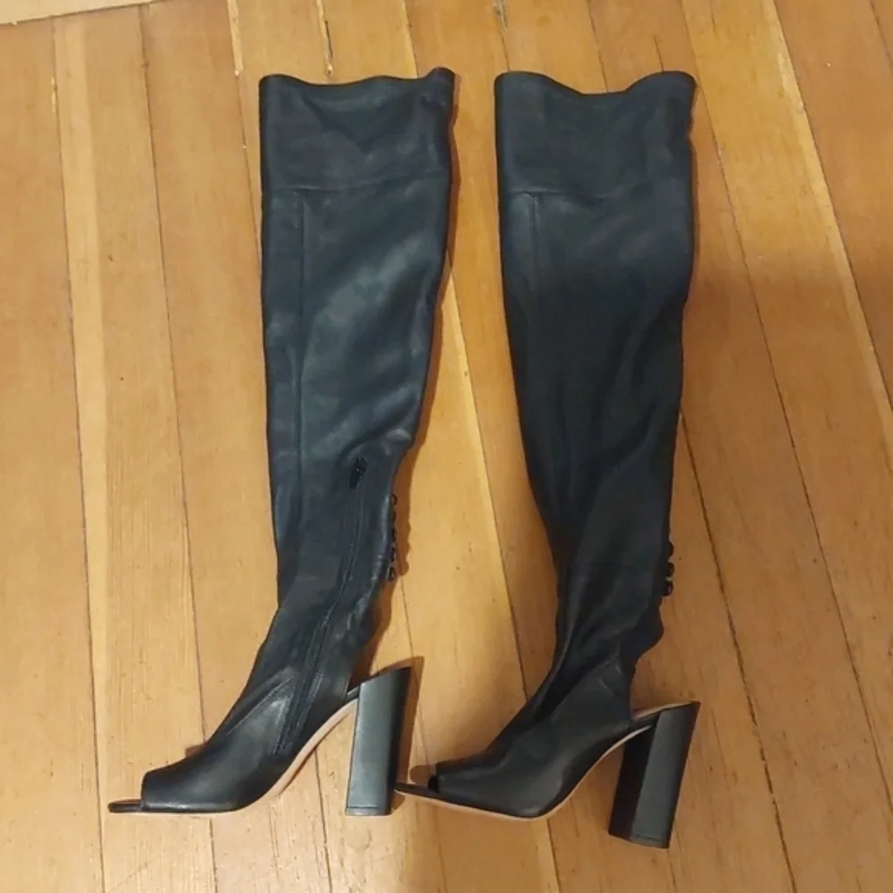 VC John Camuto Black Lamb leather OTK Thigh high Cut out Punk Sexy Boots S.7.5